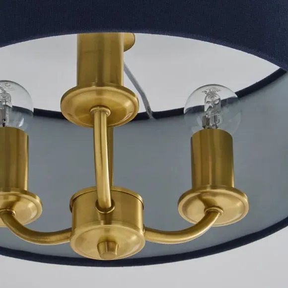 3 Light Flush Ceiling Light - Navy, Metal