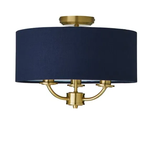 3 Light Flush Ceiling Light - Navy, Metal