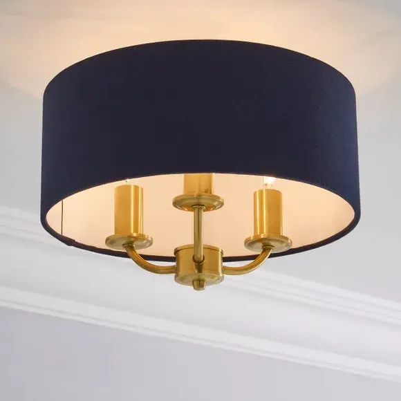 3 Light Flush Ceiling Light - Navy, Metal