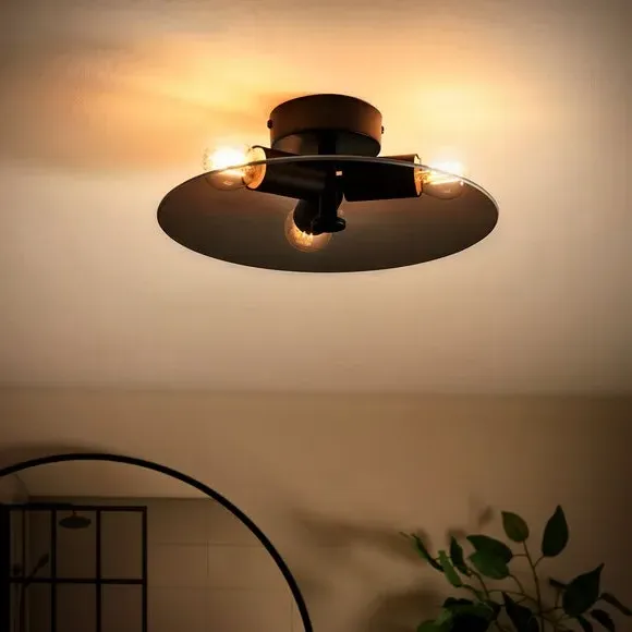 3-Light Flush Ceiling Light - Smoke, Glass