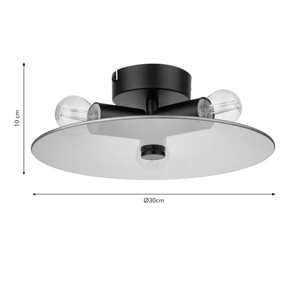 3-Light Flush Ceiling Light - Smoke, Glass