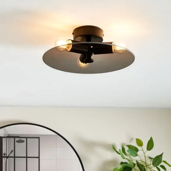 3-Light Flush Ceiling Light - Smoke, Glass