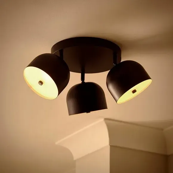 3-Light Flush Spotlight with Adjustable Heads - Black