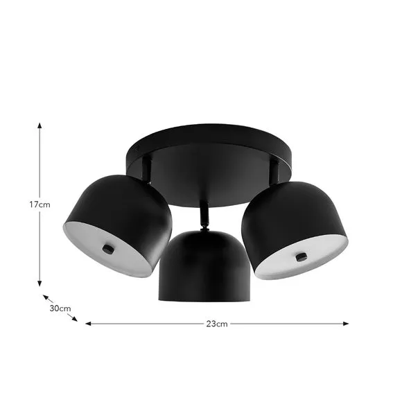 3-Light Flush Spotlight with Adjustable Heads - Black
