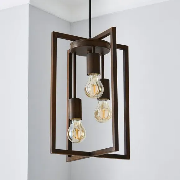 3-Light Pendant Light Industrial - Bronze, Metal