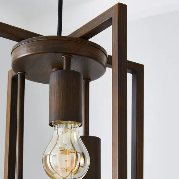 3-Light Pendant Light Industrial - Bronze, Metal