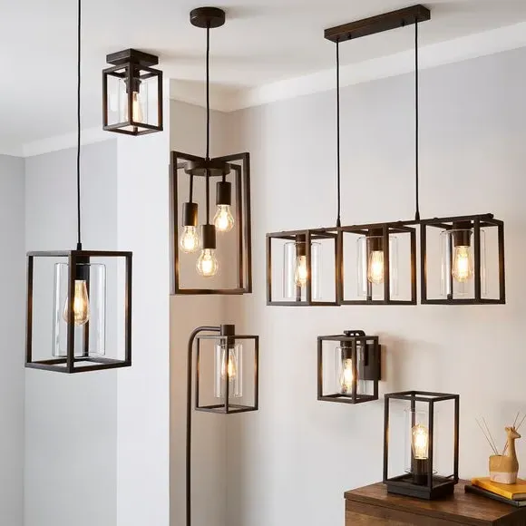 3-Light Pendant Light Industrial - Bronze, Metal