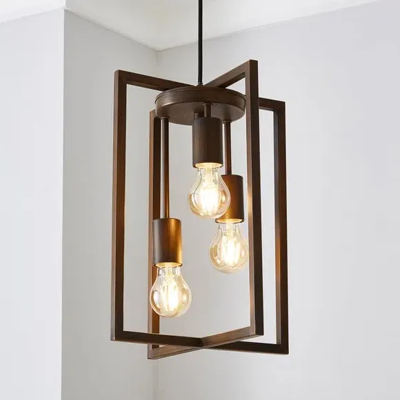 3-Light Pendant Light Industrial - Bronze, Metal image