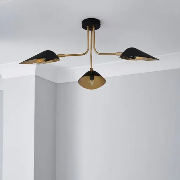 3 Light Semi Flush Ceiling Light - Black
