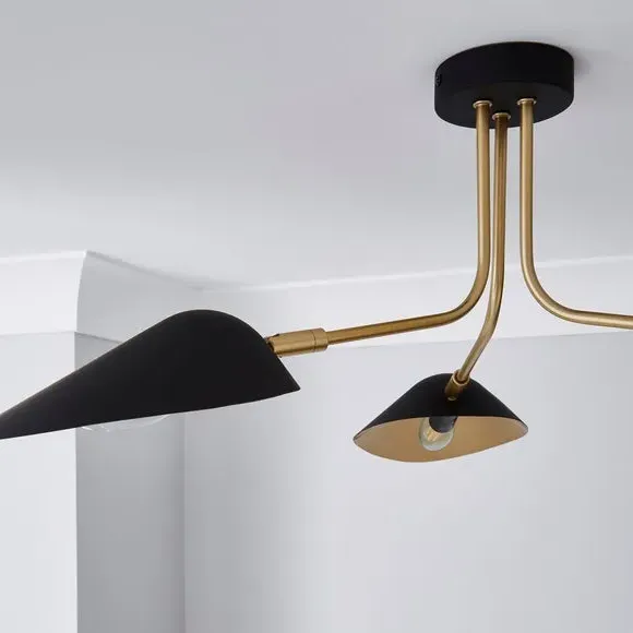 3 Light Semi Flush Ceiling Light - Black