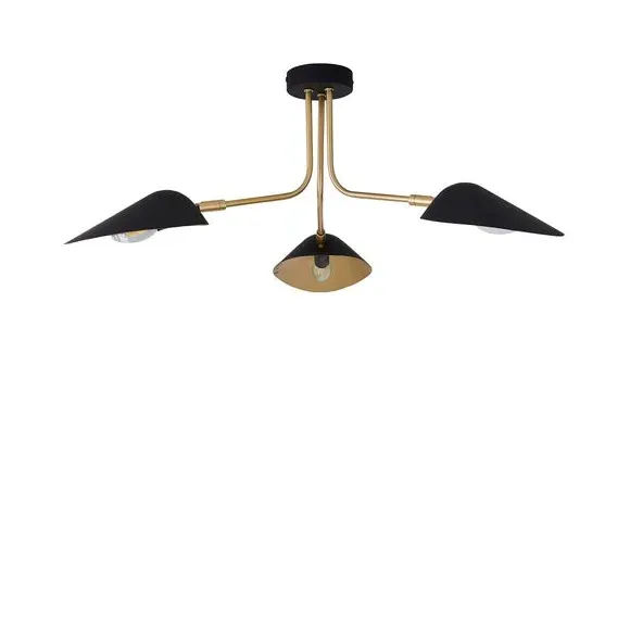 3 Light Semi Flush Ceiling Light - Black