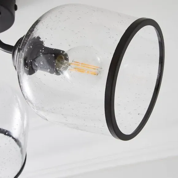 3-Light Semi Flush Ceiling Light - Black, Glass