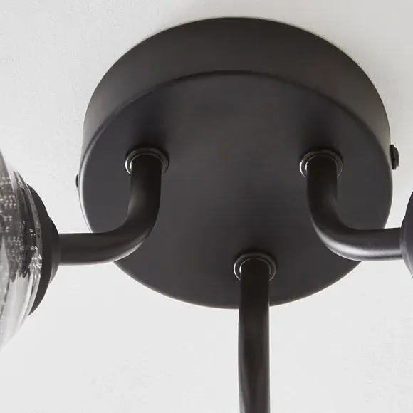 3-Light Semi Flush Ceiling Light - Black, Glass