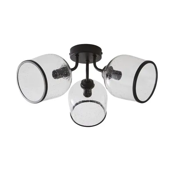 3-Light Semi Flush Ceiling Light - Black, Glass