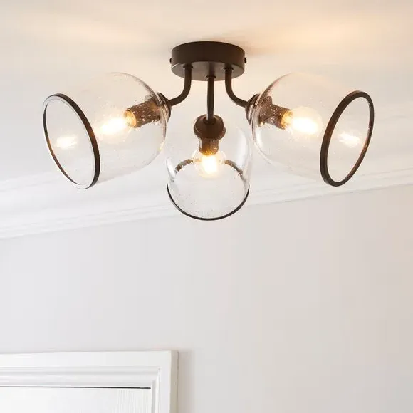 3-Light Semi Flush Ceiling Light - Black, Glass image