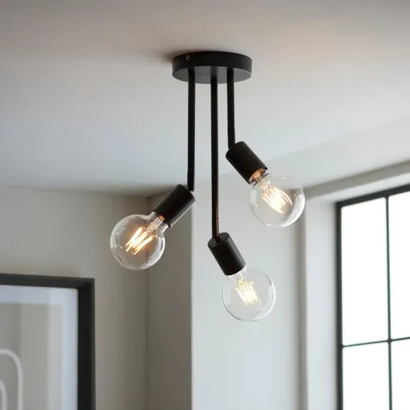 3-Light Semi Flush Ceiling Light - Black, Matt image