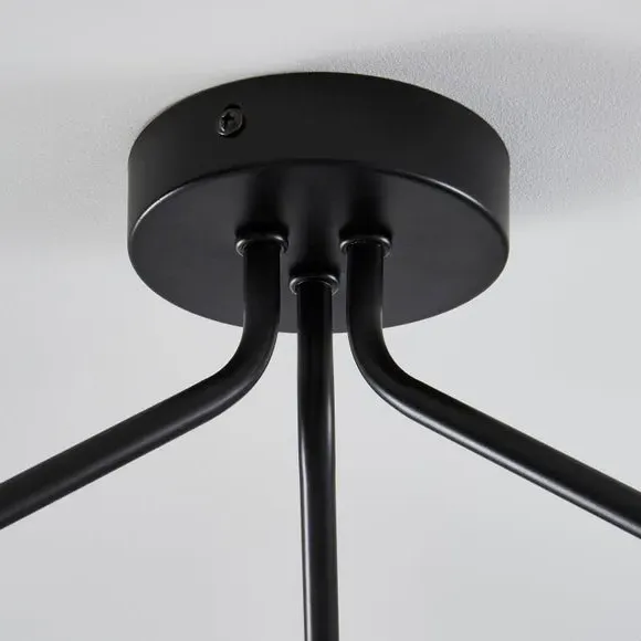 3-Light Semi Flush Ceiling Light - Black, Metal