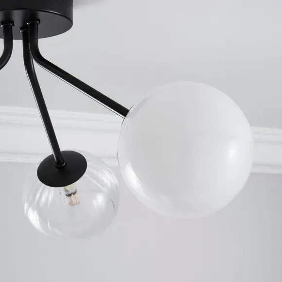 3-Light Semi Flush Ceiling Light - Black, Metal