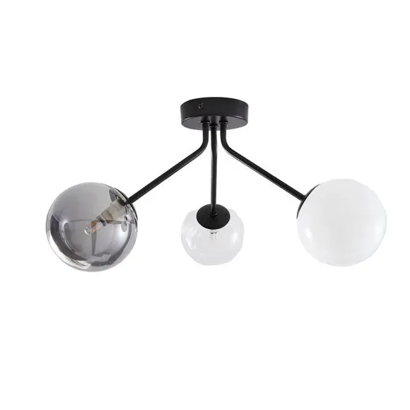 3-Light Semi Flush Ceiling Light - Black, Metal