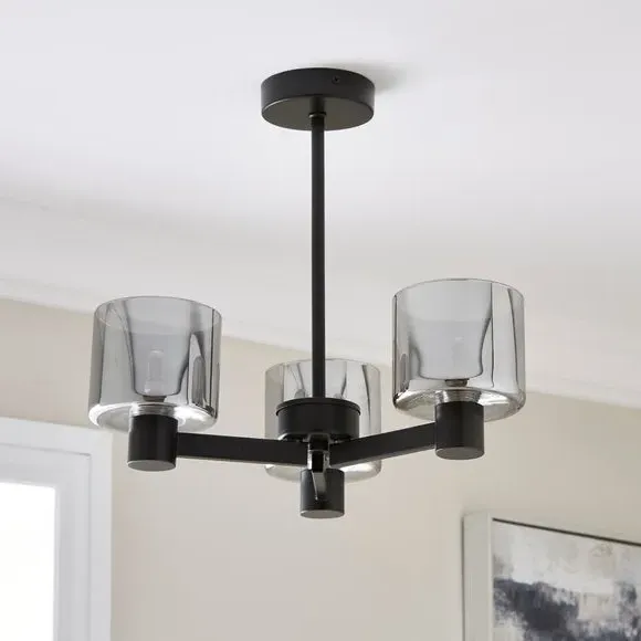 3-Light Semi Flush Ceiling Light - Black, Metal