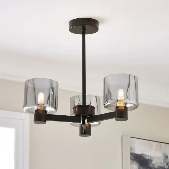 3-Light Semi Flush Ceiling Light - Black, Metal image