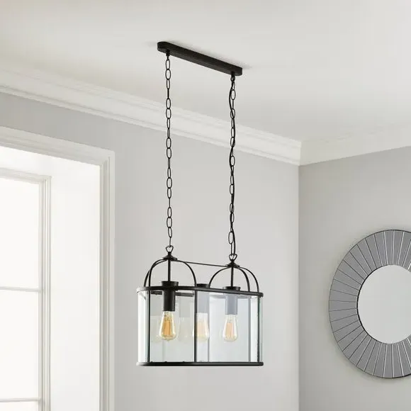 3-Light Semi Flush Ceiling Light - Black, Metal