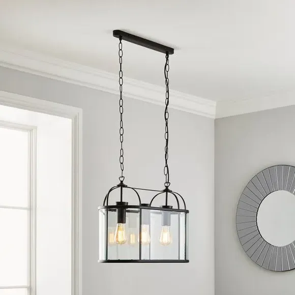 3-Light Semi Flush Ceiling Light - Black, Metal image