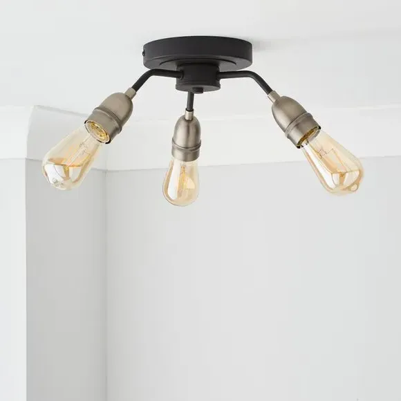 3-Light Semi Flush Ceiling Light - Black, Metal