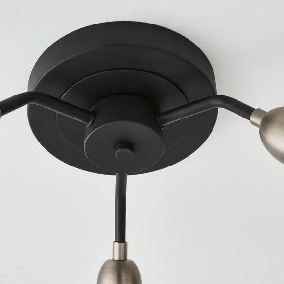 3-Light Semi Flush Ceiling Light - Black, Metal