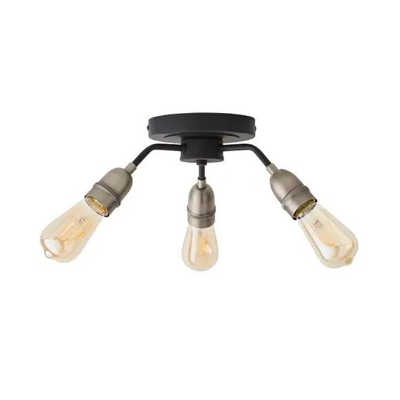 3-Light Semi Flush Ceiling Light - Black, Metal