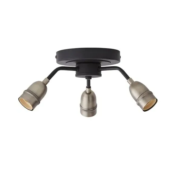 3-Light Semi Flush Ceiling Light - Black, Metal