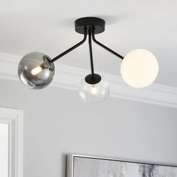 3-Light Semi Flush Ceiling Light - Black, Metal image