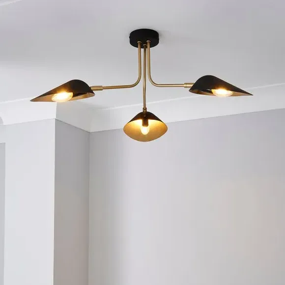 3 Light Semi Flush Ceiling Light - Black image