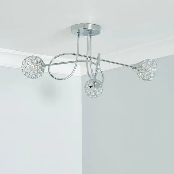 3-Light Semi Flush Ceiling Light - Chrome