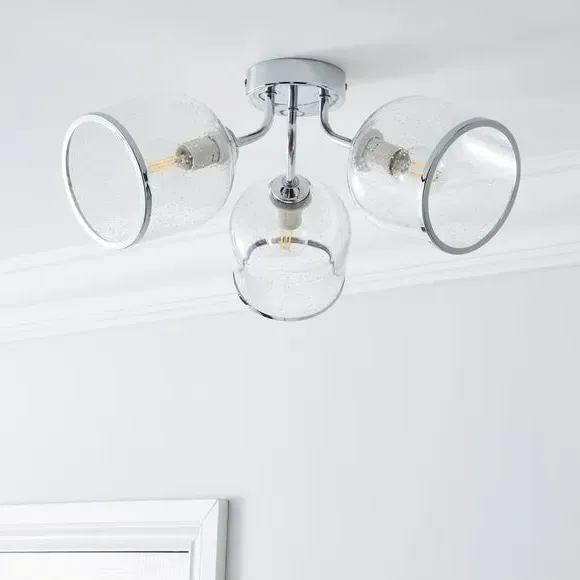 3-Light Semi Flush Ceiling Light - Chrome, Glass