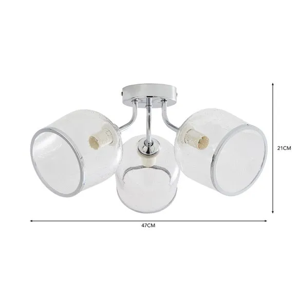 3-Light Semi Flush Ceiling Light - Chrome, Glass