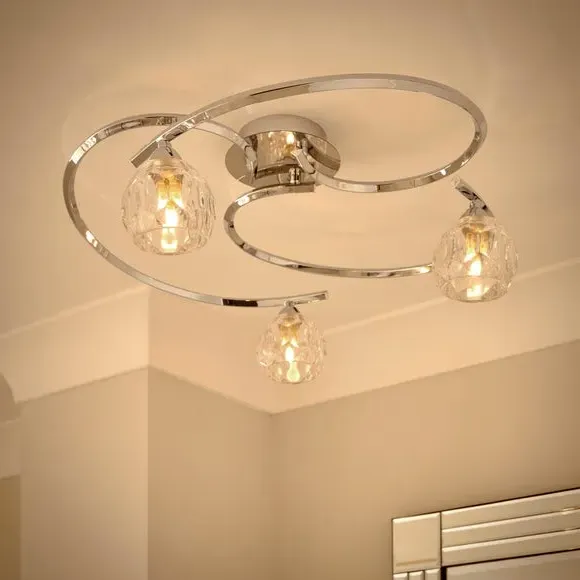 3-Light Semi Flush Ceiling Light - Chrome, Glass