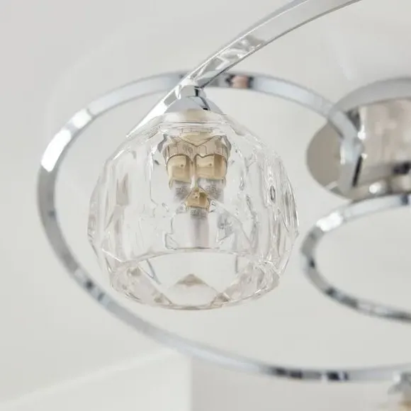 3-Light Semi Flush Ceiling Light - Chrome, Glass