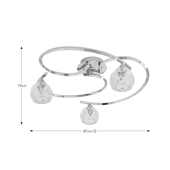 3-Light Semi Flush Ceiling Light - Chrome, Glass