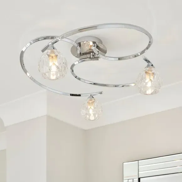 3-Light Semi Flush Ceiling Light - Chrome, Glass image
