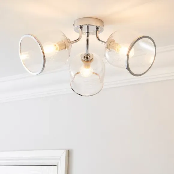 3-Light Semi Flush Ceiling Light - Chrome, Glass
