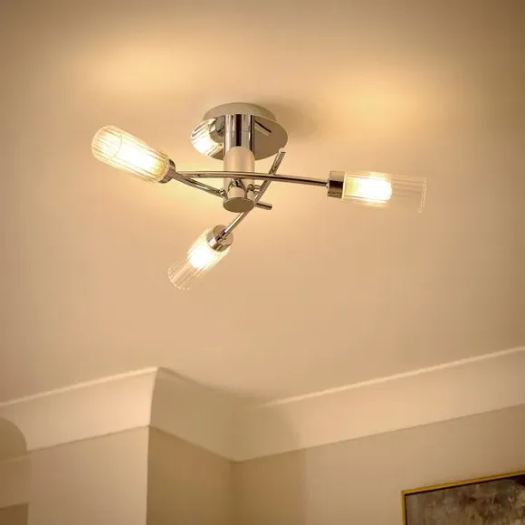 3-Light Semi Flush Ceiling Light - Chrome, Metal