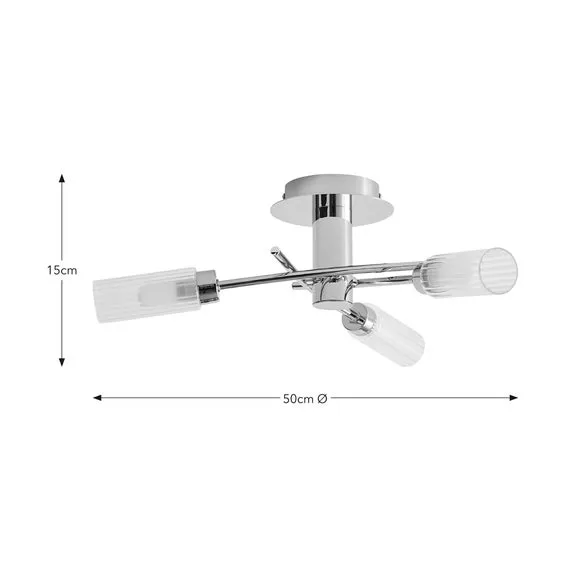 3-Light Semi Flush Ceiling Light - Chrome, Metal