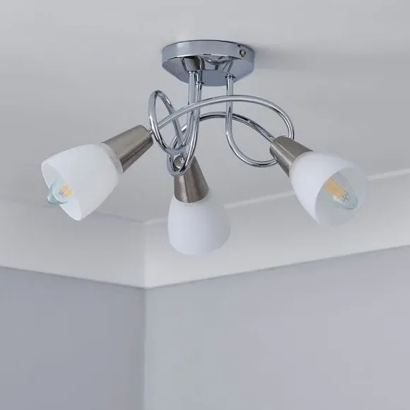 3-Light Semi Flush Ceiling Light - Chrome, Metal