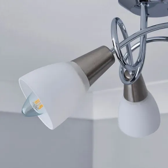 3-Light Semi Flush Ceiling Light - Chrome, Metal