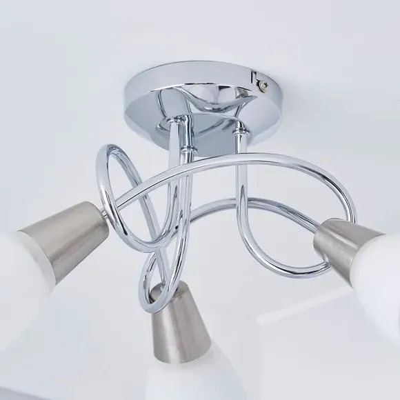 3-Light Semi Flush Ceiling Light - Chrome, Metal