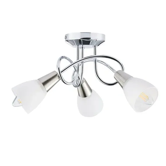 3-Light Semi Flush Ceiling Light - Chrome, Metal