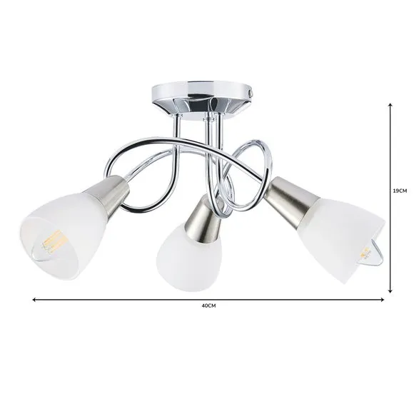 3-Light Semi Flush Ceiling Light - Chrome, Metal