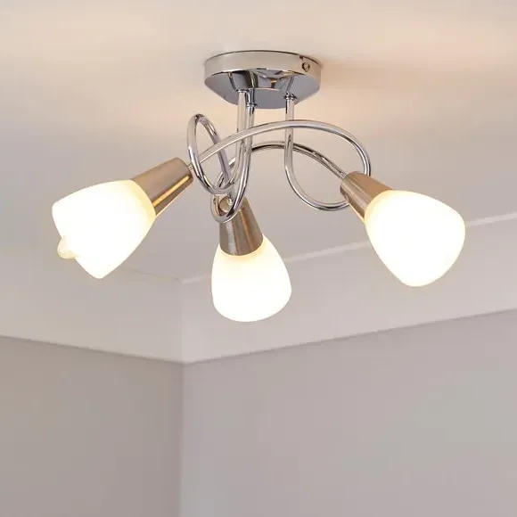 3-Light Semi Flush Ceiling Light - Chrome, Metal image