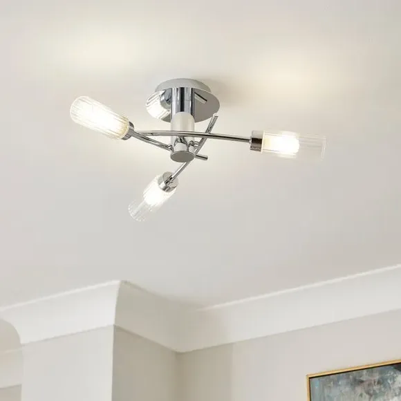 3-Light Semi Flush Ceiling Light - Chrome, Metal image